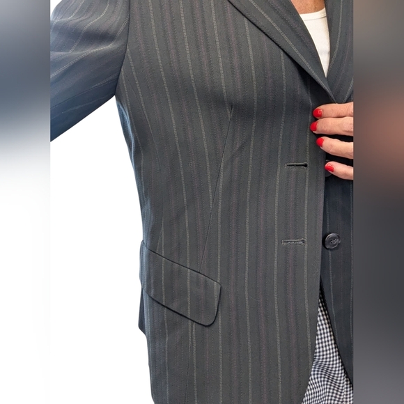 Cinzia Rocca Italian Wool Pinstripe Blazer Black Gray Women’s Size 12 - Picture 13 of 13